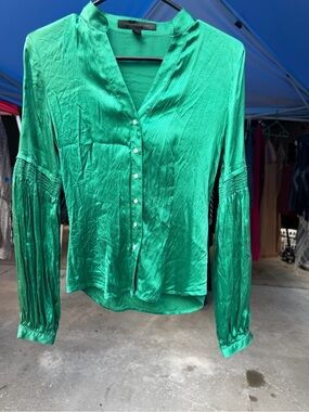 Express Silk Green Button-Front Blouse